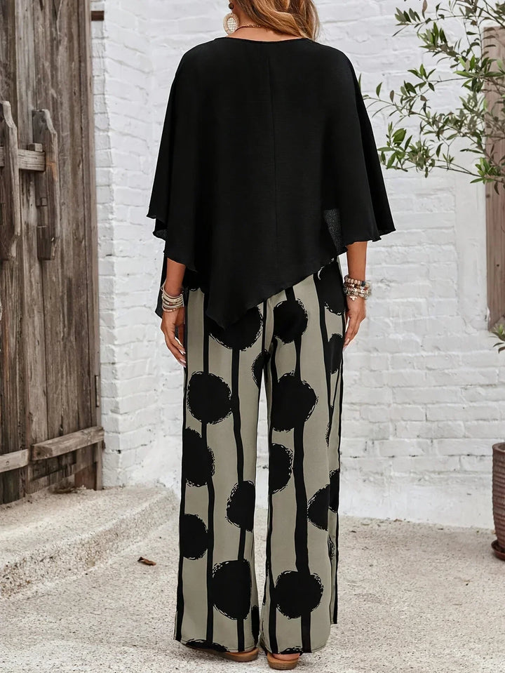 Trendy Women's Asymmetric Top with Stylish Printed Pant Set