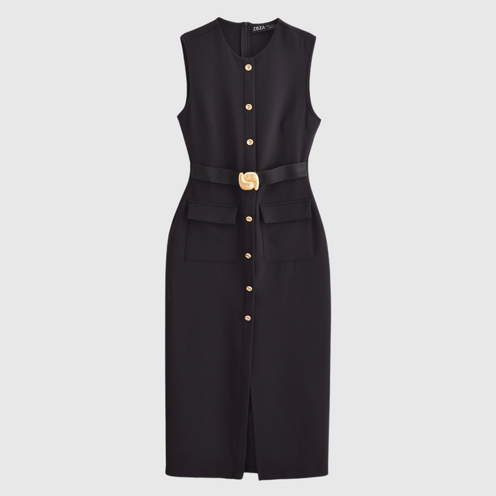 Elegant sheath dress with golden details