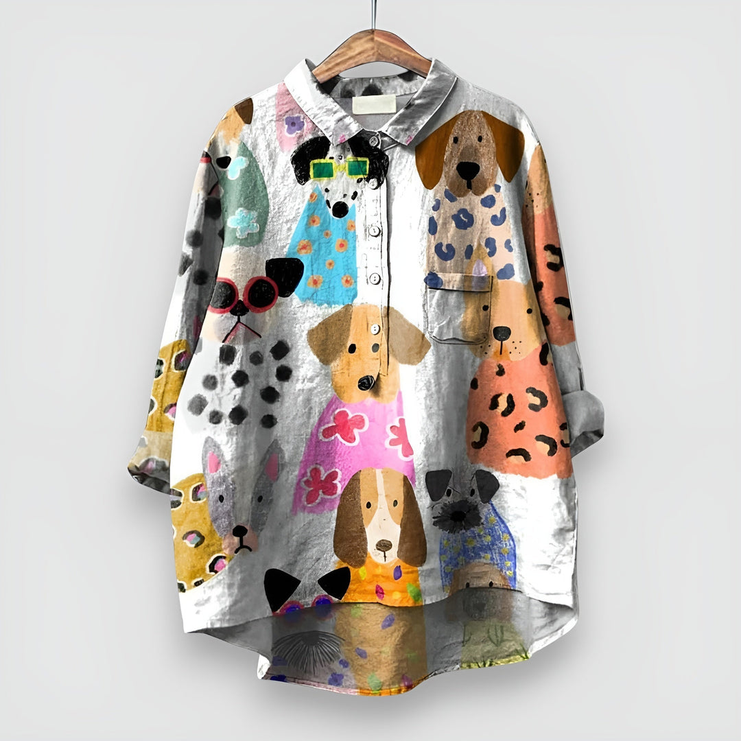 Kathrin™ | Premium Damenbluse mit Hundedruck