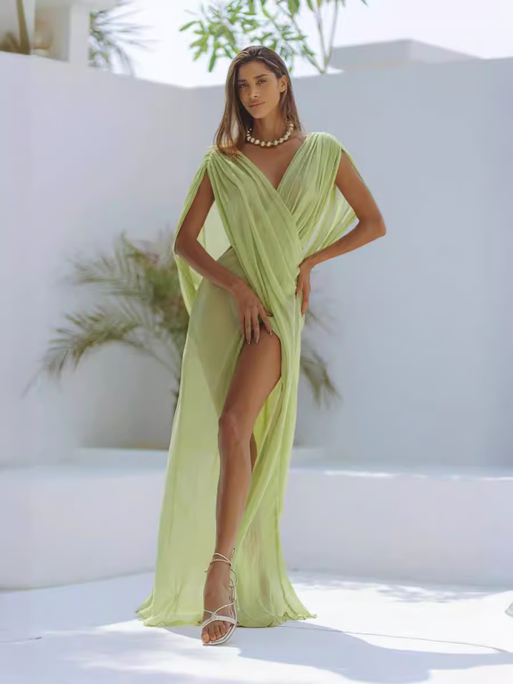 Jaya - Sexy, flowing, slightly sheer sleeveless vacation Maxi Dress