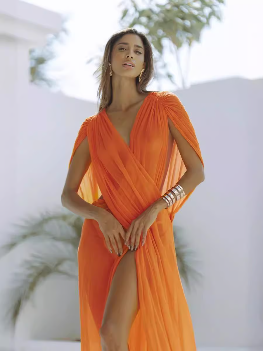 Jaya - Sexy, flowing, slightly sheer sleeveless vacation Maxi Dress