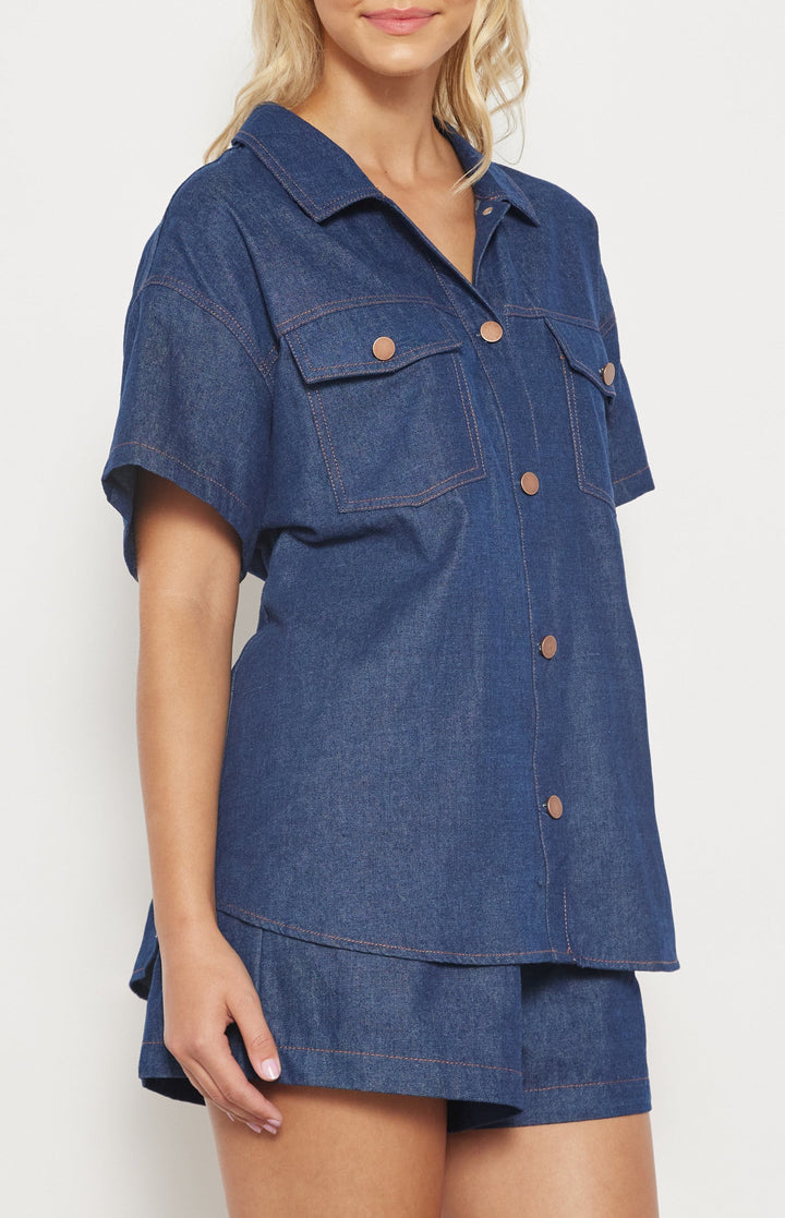 Billie Contrast Stitching Chambray Set