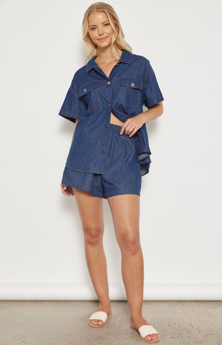 Billie Contrast Stitching Chambray Set