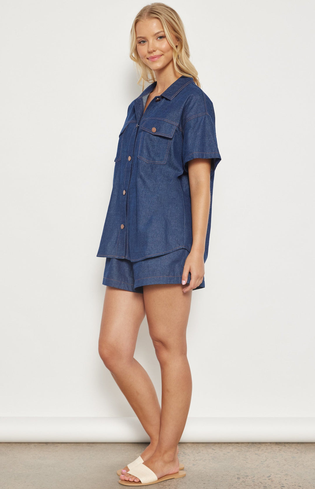 Billie Contrast Stitching Chambray Set